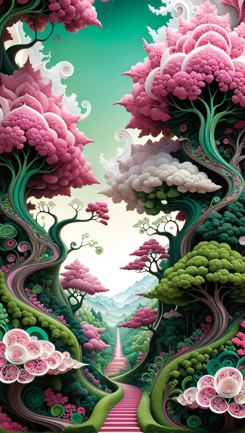 01824-2679565187-Make a fractal from pathway, trees, and sky, beautifuly compose, digital painting, gouache, clay, mixed media, detailed quilling.png